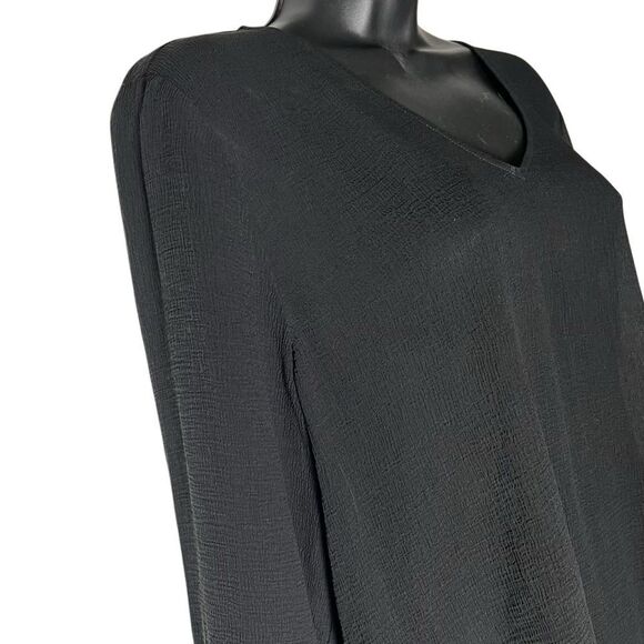 Eileen Fisher 100% Silk Textured Black V Neck Long Sleeve Oversized Tunic Top L - Picture 3 of 15